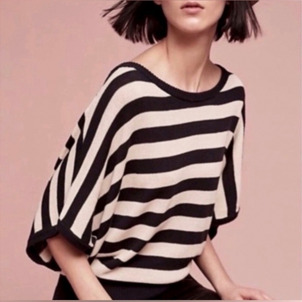 Anthropologie Moth Striped Dolman Sweater Navy Cream Nautical Oversized M